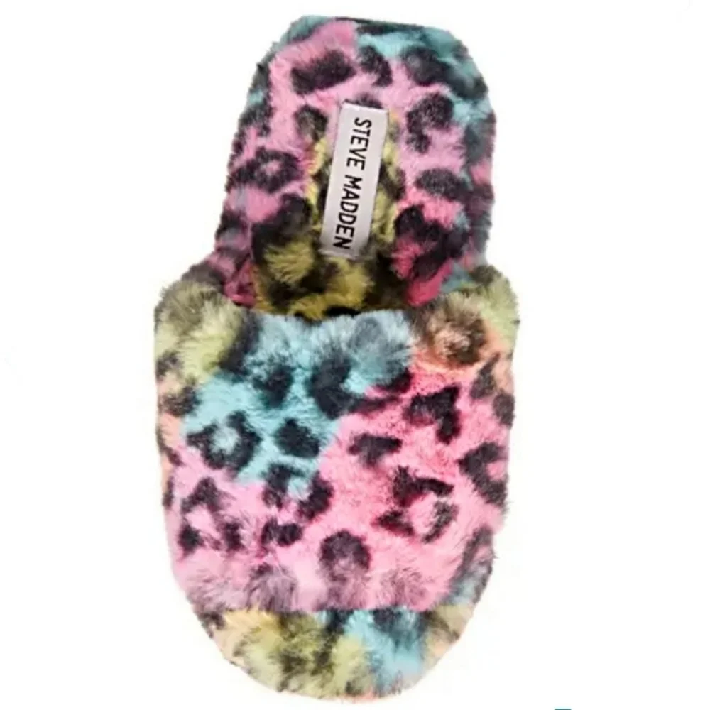 Steve Madden ✦ Frillz Slippers ✦ Faux Fur Animal Print Open Toe Grip Sole M NWT